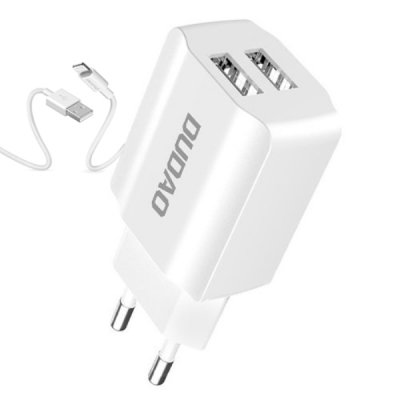Dudao A2EUL 12W 2.4A Dual Adapter med USB-A och Lightningkabel Vit