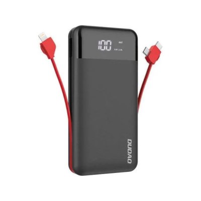 dudao k1pro powerbank 20000mah 15watt 4xkablar type c lightning micro-usb svart