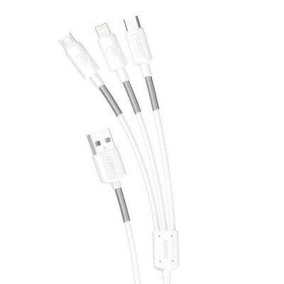 Dudao L8s 3-i-1 kabel 1x USB-A 1x USB Lightning 1x USB Micro 1x USB Type-C 1.2 meter Vit