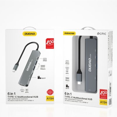 Dudao A15H 6-in-1 Type-C Adapter Dockingstation Grå