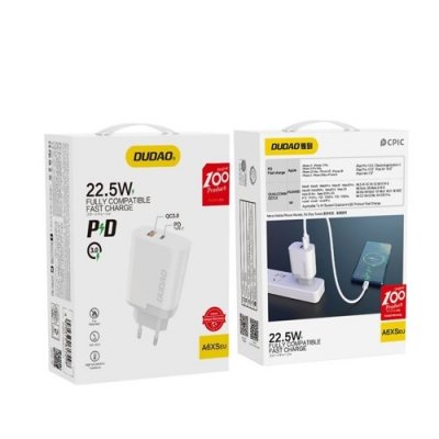 Dudao A6XSEU PD QC3.0 Adapter 22.5W 1x USB-A/1x USB-Type C - Vit