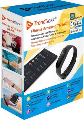 TrendGeek Fitnessklocka, 5 dagar batteri, hjärtfrekvens, steg, avstånd - Svart
