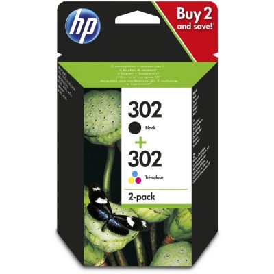 hp ink bläck färg svart gul blå röd 302 colour tri-colour printer cartridge