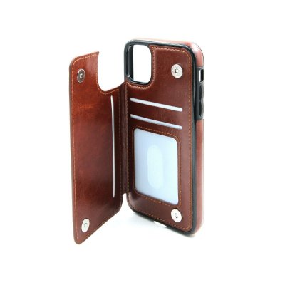 iPhone 11 Pro Läderskal med Öppnande Plånboksficka brun