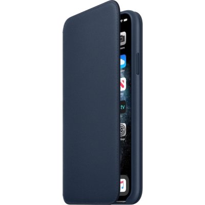 apple iphone 11 pro max läderfodral folio deep sea blue havsbla