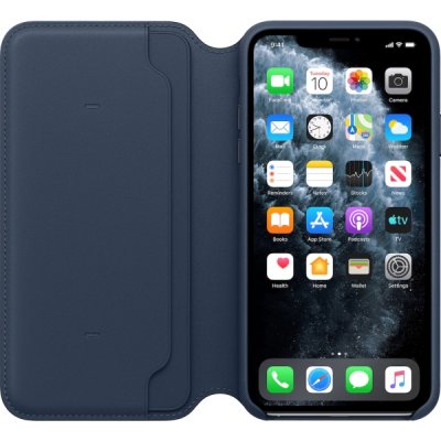 apple iphone 11 pro max läderfodral folio deep sea blue havsbla