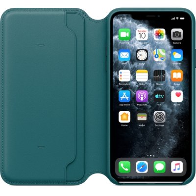 iphone 11 pro max läderfodral leather folio peacock påfågel apple original