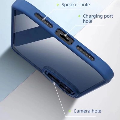 iphone 12 pro case skal skydd blå blue gula knappar transparent bak