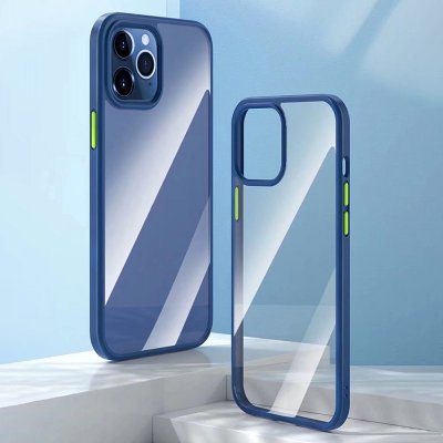 iphone 12 pro case skal skydd blå blue gula knappar transparent bak
