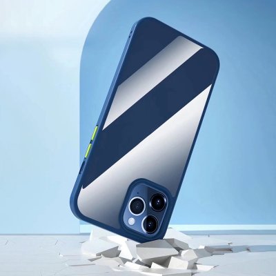 iphone 12 pro case skal skydd blå blue gula knappar transparent bak