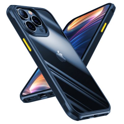 Ett blågult skal till iPhone 13 Pro. Stötdämpande med luftfickor. Blått och gult i färgen.