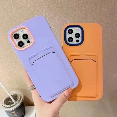 Skyddande skal till iPhone 13 Pro max med kontrasterande färger och kortficka.