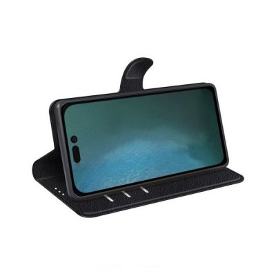 iphone 14 plånboksfodral med 3 st kortfack och sidofack flip stand pu läder svart