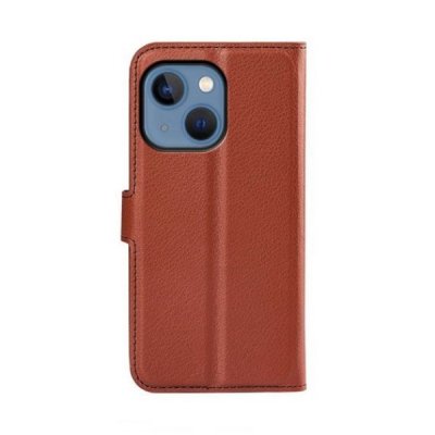 iphone 14 plus plånboksfodral med stativ 3 kortfack 1 kontantfack pu läder brun