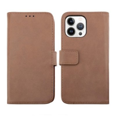 iPhone 14 Pro Max Plånboksfodral Genuint Läder Brun