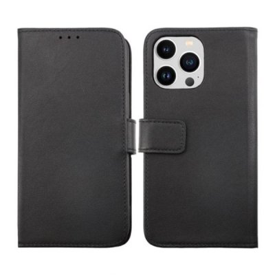 iPhone 14 Pro Max Plånboksfodral Genuint Läder Svart