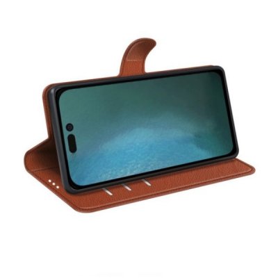 iphone 14 pro max plånboksfodral med stativ 3 kortfack 1 kontantfack pu läder brun