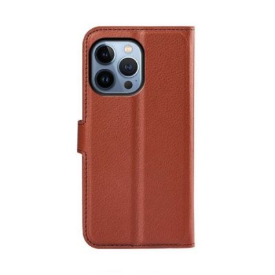 iphone 14 pro max plånboksfodral med stativ 3 kortfack 1 kontantfack pu läder brun