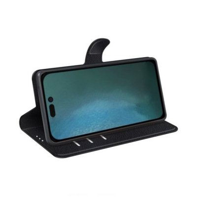 iphone 14 pro plånboksfodral med stativ 3 kortfack 1 kontantfack pu läder svart