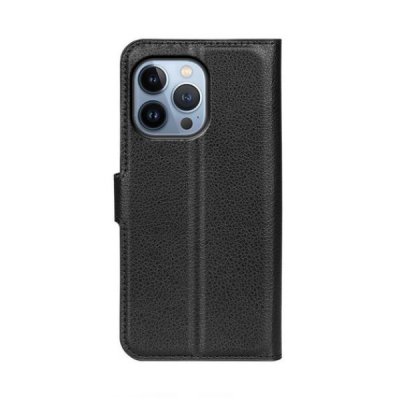 iphone 14 pro plånboksfodral med stativ 3 kortfack 1 kontantfack pu läder svart
