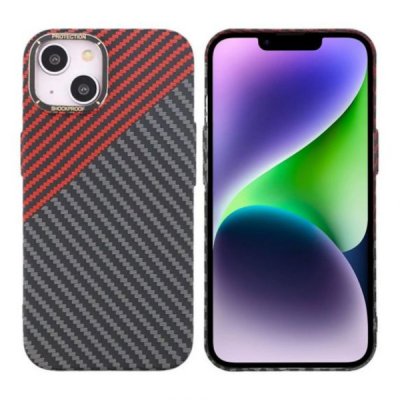 iPhone 15 Mobilskal i Kolfiber Röd Svart