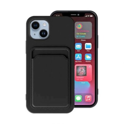 iPhone 15 Plus Mobilskal Silikon med Korthållare Svart