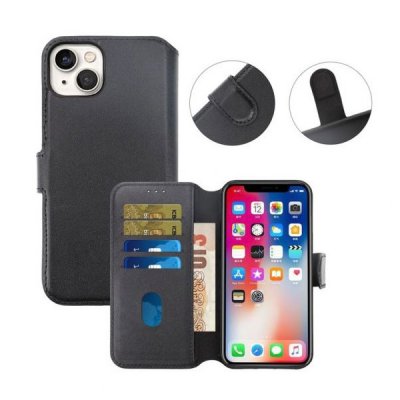 iPhone 15 Plus Plånboksfodral Läder Rvelon Svart