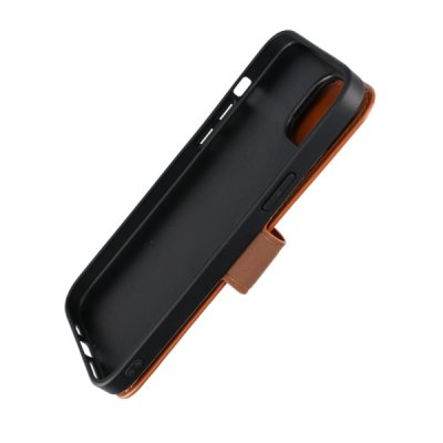 iphone 15 plus plånboksfodral med magsafe rvelon brun