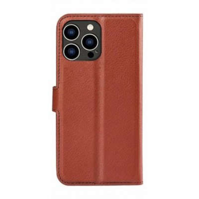 iphone 15 pro flip stand plånboksfodral med stativ kortfack brun