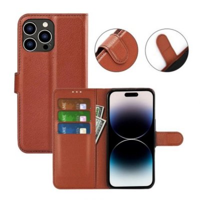 iphone 15 pro flip stand plånboksfodral med stativ kortfack brun