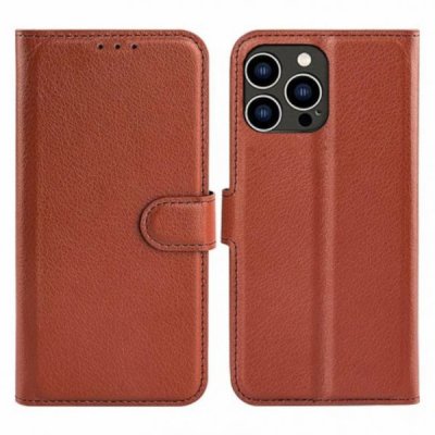 iphone 15 pro flip stand plånboksfodral med stativ kortfack brun