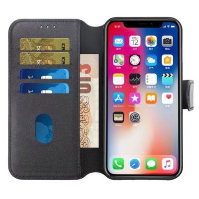 iPhone 15 Pro Max Plånboksfodral i Genuint läder Svart