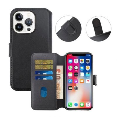 iPhone 15 Pro Max Plånboksfodral i Genuint läder Svart