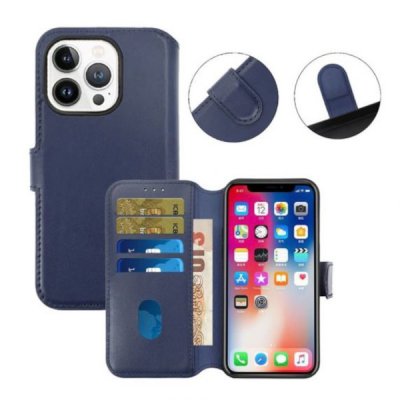 iPhone 15 Pro Max Plånboksfodral i Genuint läder Blå