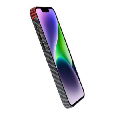 iPhone 15 Pro Mobilskal i Kolfiber Röd Svart