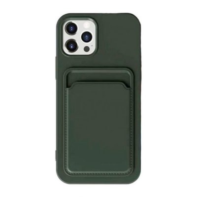iphone 15 pro silikonskal med korthållare grön