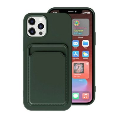 iphone 15 pro silikonskal med korthållare grön