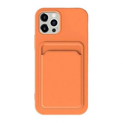 iphone 15 pro silikonskal med korthållare orange