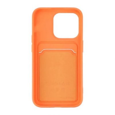 iphone 15 pro silikonskal med korthållare orange