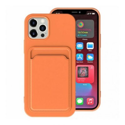 iphone 15 pro silikonskal med korthållare orange