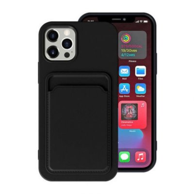 iphone 15 pro silikonskal med korthållare svart