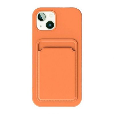 iphone 15 silikonskal med korthållare orange