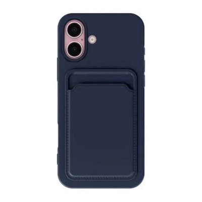 iPhone 16 Mobilskal Silikon med Korthållare Blå