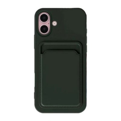 iPhone 16 Mobilskal Silikon med Korthållare Militärgrön