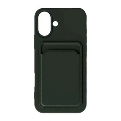 iPhone 16 Mobilskal Silikon med Korthållare Militärgrön
