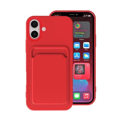 iPhone 16 Mobilskal Silikon med Korthållare Röd