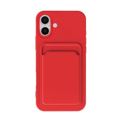 iPhone 16 Mobilskal Silikon med Korthållare Röd
