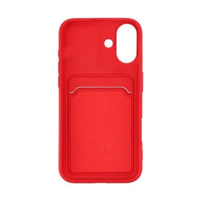 iPhone 16 Mobilskal Silikon med Korthållare Röd