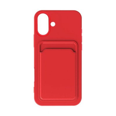 iPhone 16 Mobilskal Silikon med Korthållare Röd