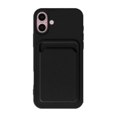 iPhone 16 Mobilskal Silikon med Korthållare Svart